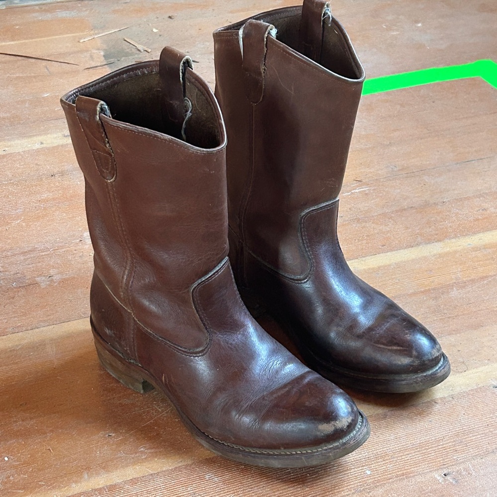 Brown Leather Double H Roper Cowboy Boots